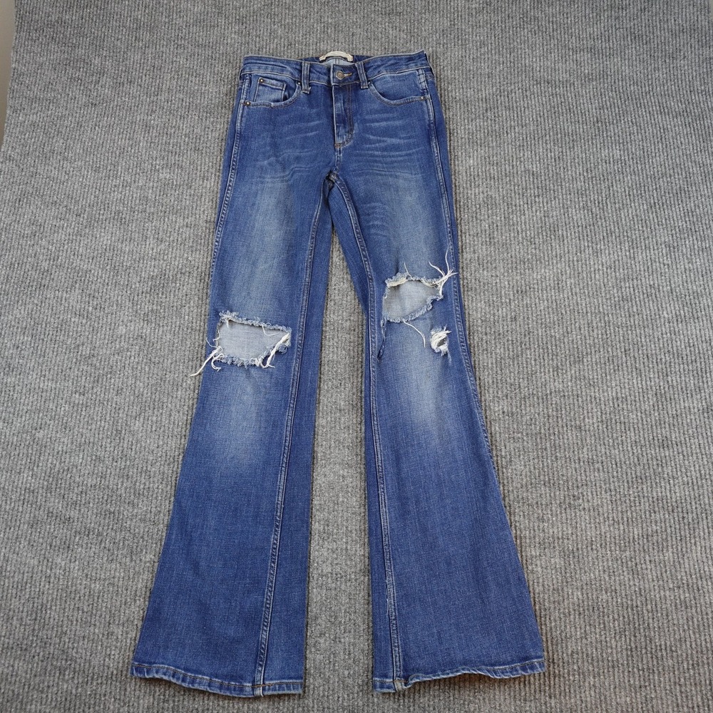 Free People Flare Jeans Womens 27 Medium Wash Blue Mid Rise Distressed Denim